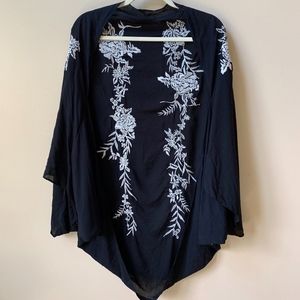Black and White Embroidered Kimono